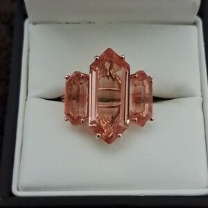 Morganite Quartz Triplet Three Stone Ring.
